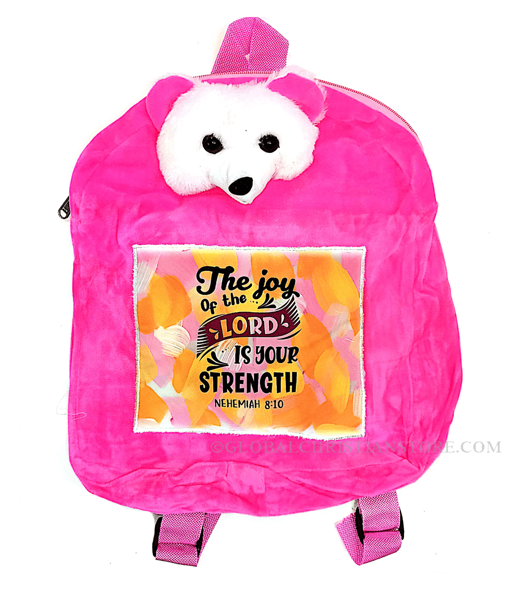 The Joy of the Lord is your Strength pink christian kids teddy bag