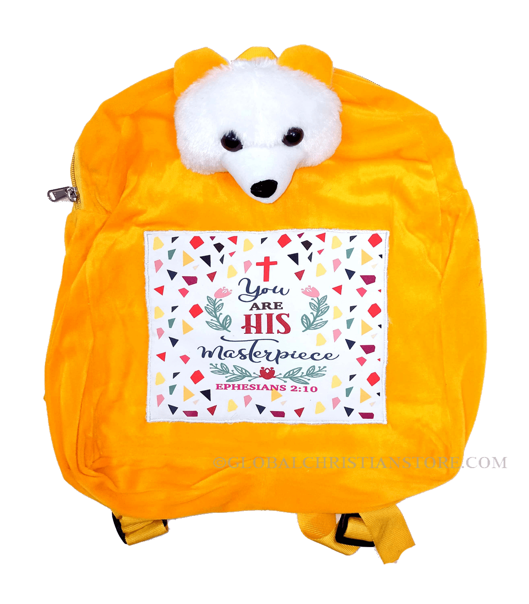 You are His masterpiece christian kids teddy bag yellow color You are His masterpiece christian kids teddy bag yellow color