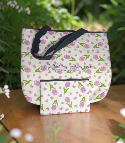 Bag And Purse Combo With Christisan Bible Verse His Faithful Love Endures Forever