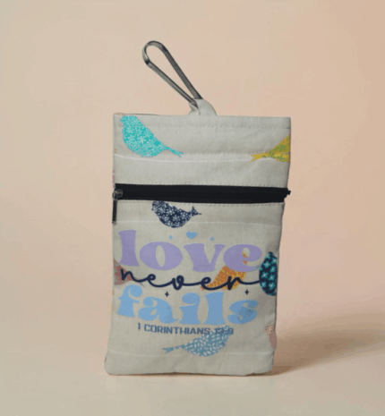 Christian Saree Hook Pouch With Bible Verse Love Never Fails