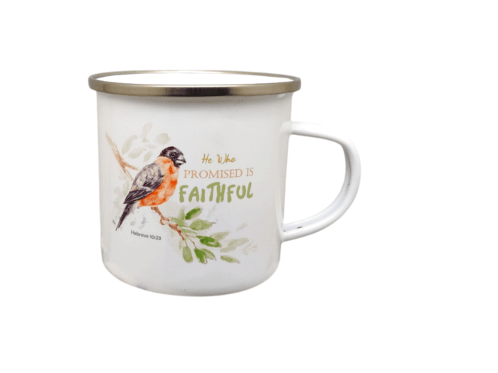 He Who Promised Is Faithful Metal Mug With Bible Verse He Who Promised Is Faithful and God You Have Been So Good To Me Metal Mug With Bible Verse - Image 1