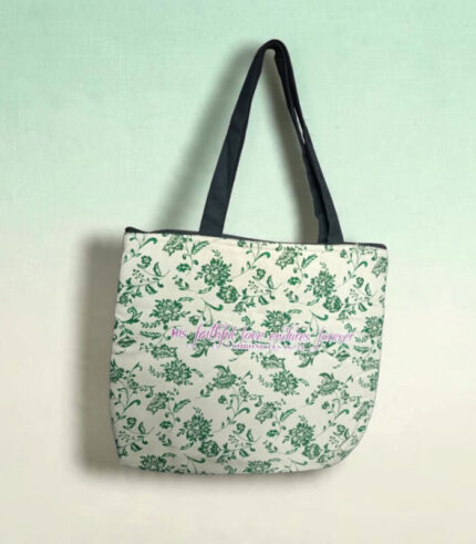 His Faithful Love Endures Forever Green Flower Design Bag And Purse Combo With Bible Verse