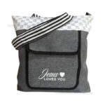 Jesus Loves You Grey & White Ladies Handbag With Bible Verse
