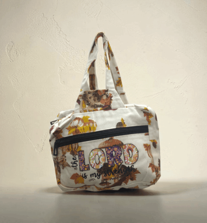 Small Cotton Handbag With Bible Verse The Lord Is My Strength - Image 1