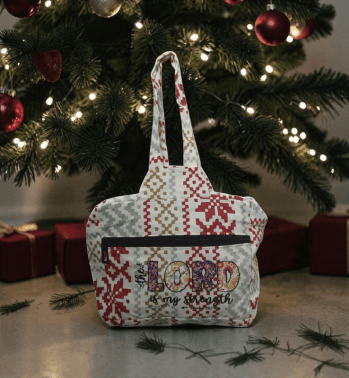 The Lord Is My Strength Small Cotton Handbag With Bible Verse